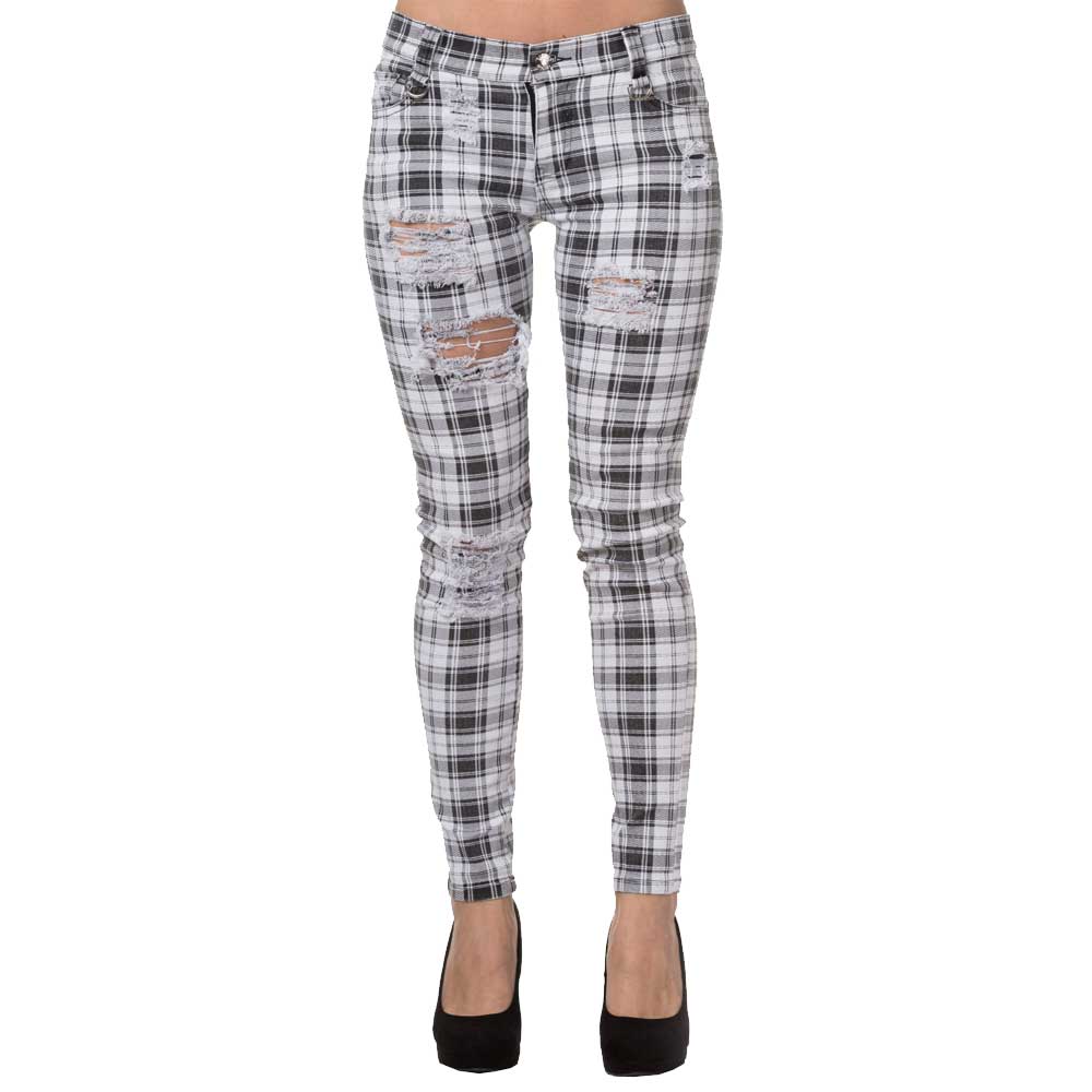 Banned - MOVE ON UP Pantalon coupe slim - Blanc/Noir